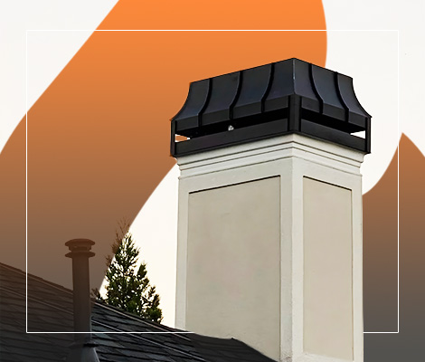 white brick chimney with a fire design in the background
